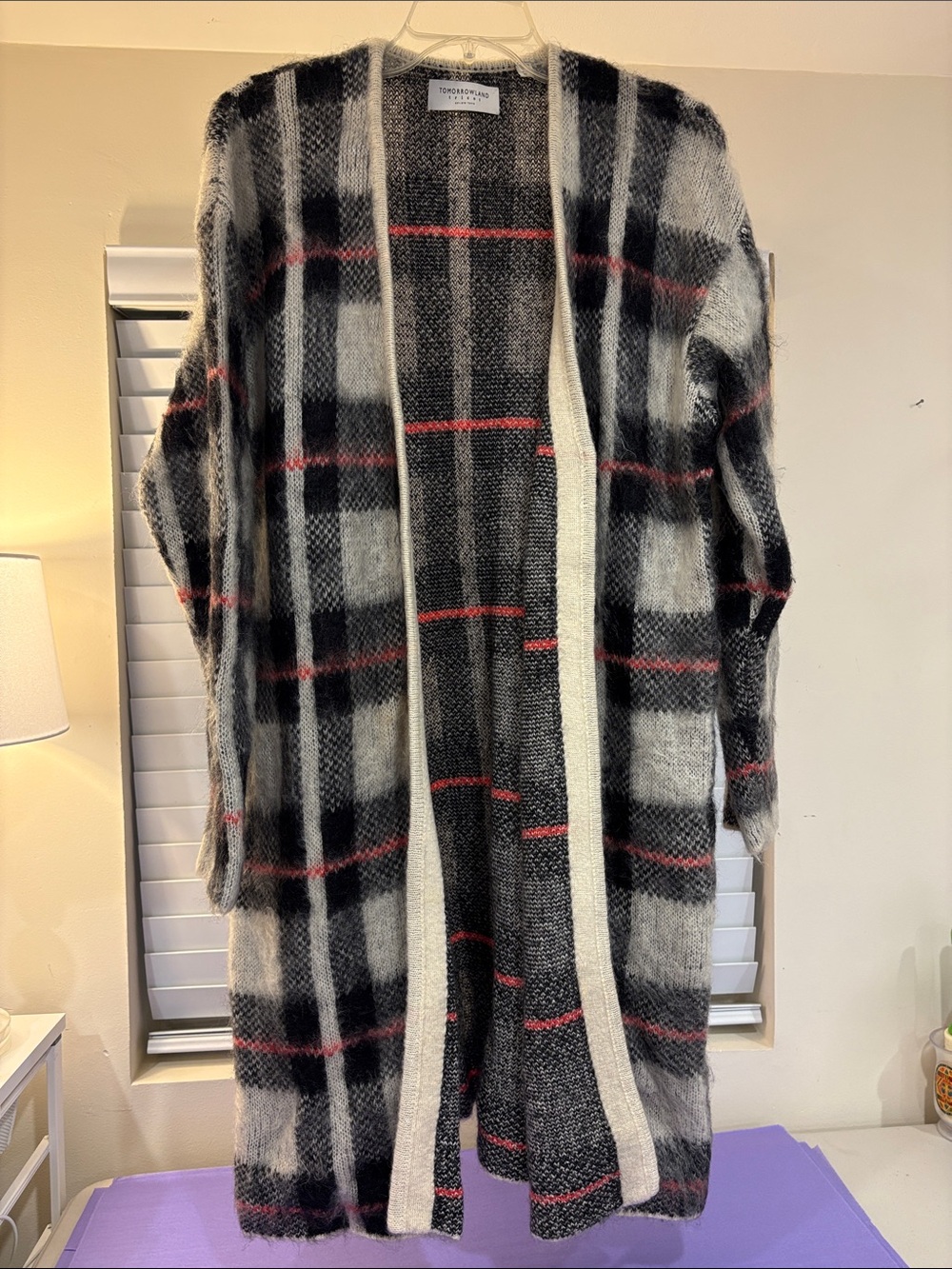 TOMORROWLAND Black, White & Pink Plaid Open Cardigan M